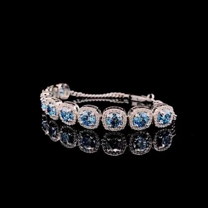 Vibrant Cyan Cushion Halo Station Bolo Bracelet