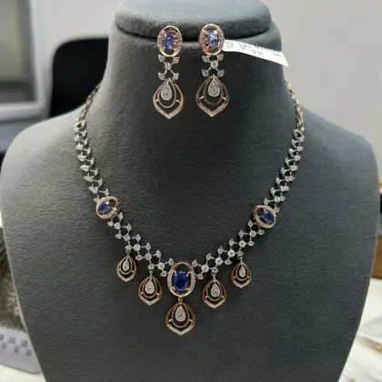 Oval Sapphire Teardrop Fringe Necklace Set