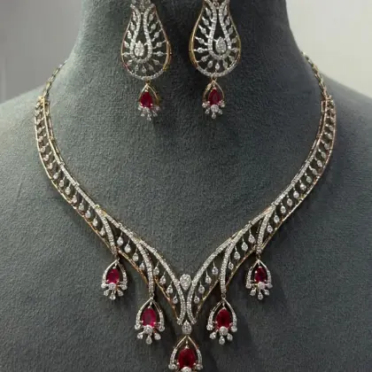 Imperial V-Contour Ruby Droplet Bridal Set