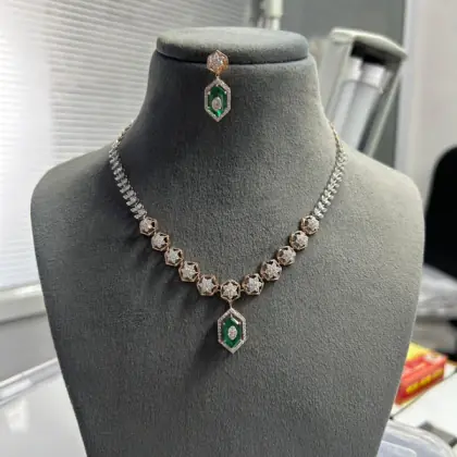 Hexagonal Emerald Pendant Collar Suite