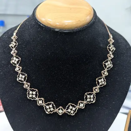 Openwork Clover Blossom Diamond Cluster Festoon Necklace