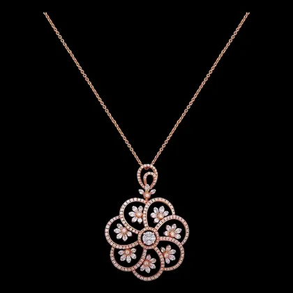 Floral Rosette Blossom Diamond Cluster Pendant