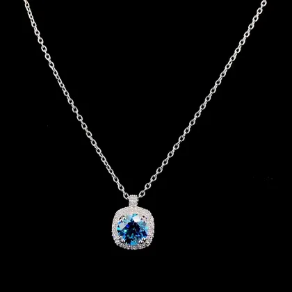 Cushion Halo Ocean Diamond Solitaire Pendant