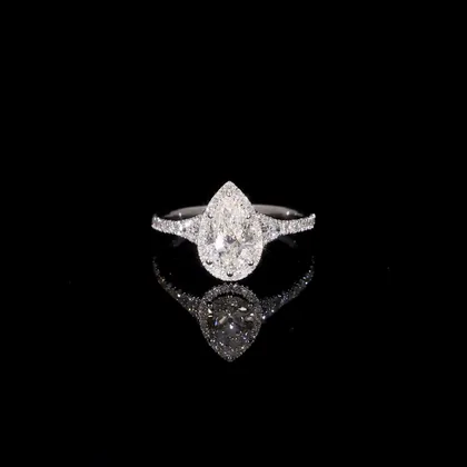 Pear-Cut Solitaire Diamond Split-Shank Halo Ring