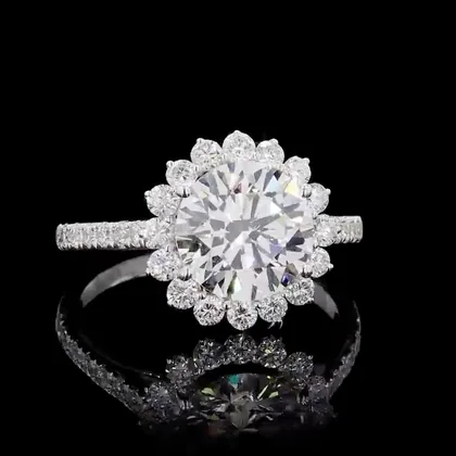 Vintage Starburst Floral Halo Diamond Engagement Ring